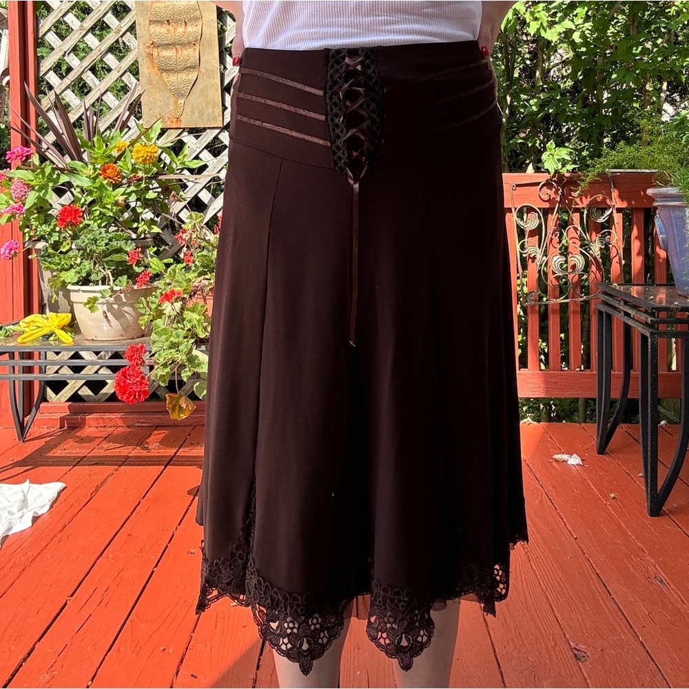 American Vintage Dark Brown Lace-Up A-Line Skirt